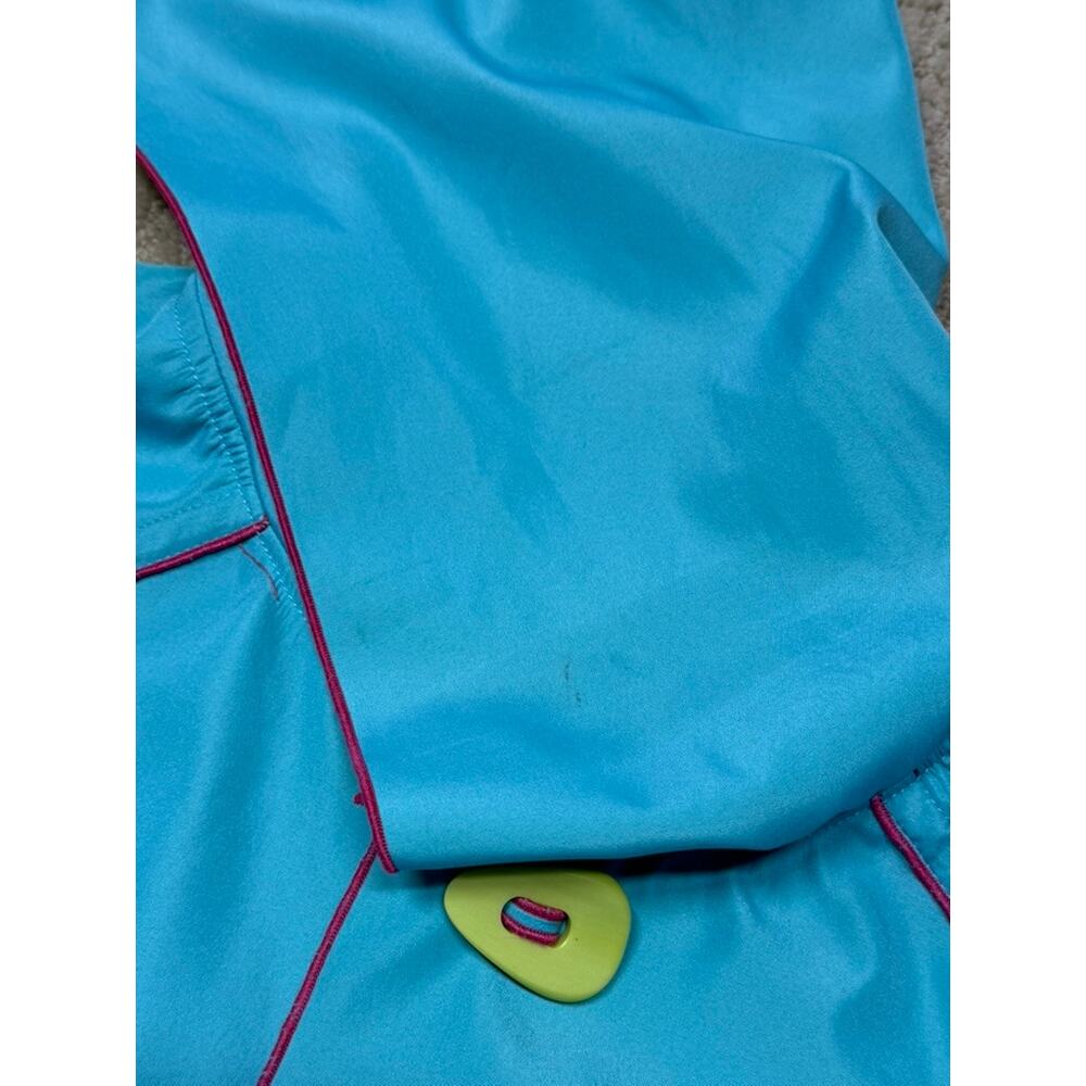 UBU Piped Reversible Parisian Style Bright Blue Lime Green Hooded Raincoat Small - Picture 11 of 11